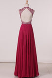 2022 Open Back Prom Dresses A Line Chiffon With Beading Floor P9TE86KC