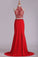 2022 Prom Dresses See-Through High Neck Two Pieces Spandex With Slit P329CABQ