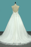 2024 Spaghetti Straps Tulle Wedding Dresses With Applique And Sash Court PZ3GD2E4