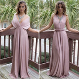 Pink V Neck Sweep Train A Line Backless Party Dresses Bridesmaid Dresses