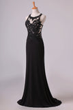 2022 Popular Black Scoop Sheath/Column Prom Dresses With Beading And P86A9PXZ