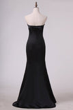 2022 Black Satin Floor Length Evening Dresses Strapless With Bow P8YL9LM9