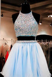 2024 Shiny Two-Piece Halter Homecoming Dresses A Line Chiffon With PHB7GM1C