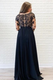 Long Sleeves Black Formal Dress High Slit Sexy Chiffon Long Prom Dress STGPGNANEC5