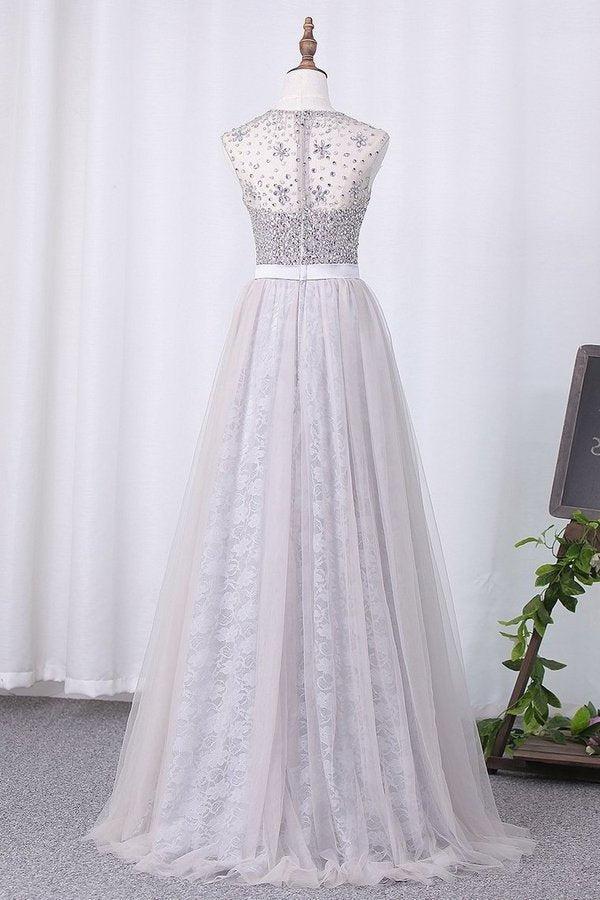 2022 Prom Dresses Scoop A Line Tulle & Lace With Sash And P185G3D3