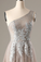 One Shoulder Long Grey Prom Dress Beaded Evening Dress