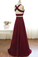 Two Piece Prom Dresses A-line Floor-length Burgundy Chiffon Prom Dress
