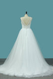 2024 A Line Tulle V Neck With Beads And Ruffles Open Back P7DQ2GT6