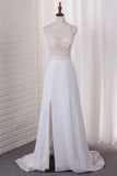 2022 New Arrival A Line Scoop Chiffon & Lace Wedding Dresses PAGMS1MZ