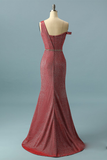 Mermaid One Shoulder Prom Dress Glitter Knit Long Evening Dress