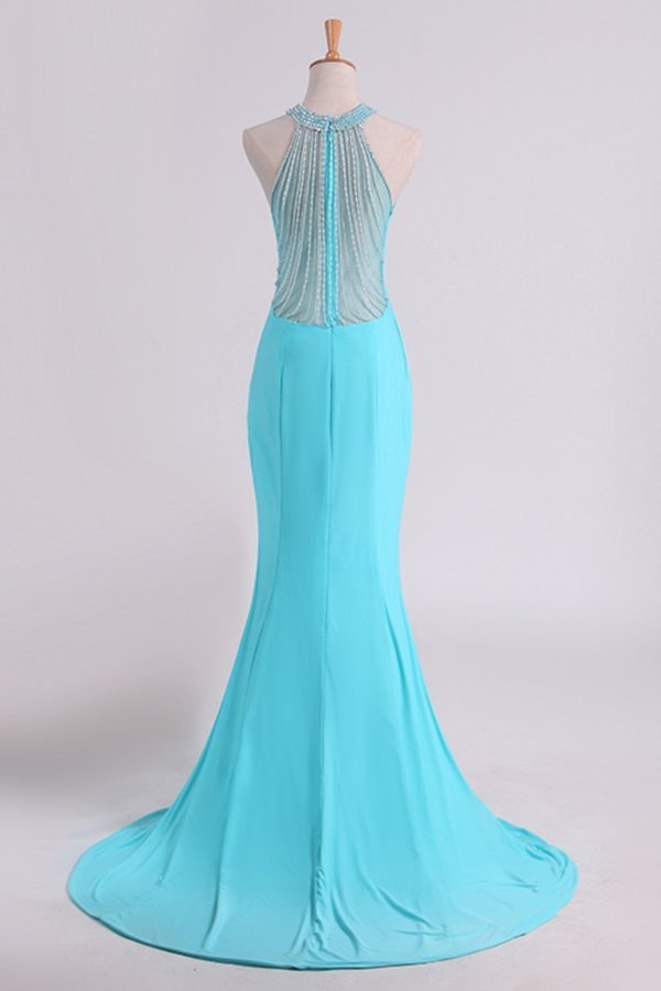 2022 Prom Dresses Scoop Mermaid Spandex With Beading PFG7DM1P
