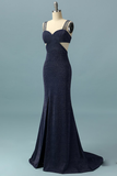 Mermaid Navy Blue Prom Dress V-Neck Long Evening Party Dress