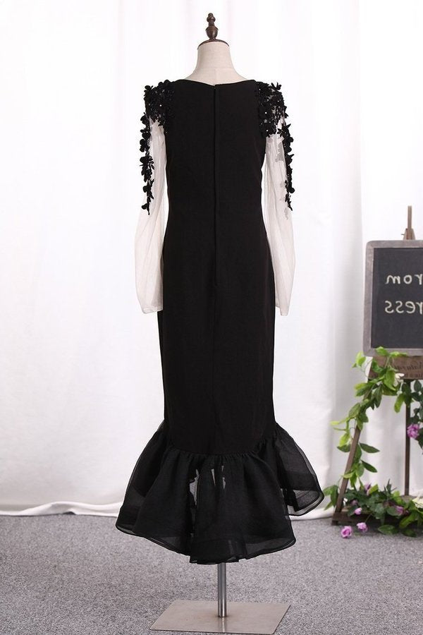 2022 Prom Dresses Sheath Scoop Spandex And Tulle With Applique PBQN7B9N