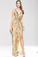 Sheath Long V-Neck Sequins Prom Dress with Split