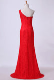2022 One-Shoulder Sheath Prom Dresses Beaded Lace Floor-Length Zipper PRF4AEYJ