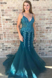 Spaghetti Straps Sweep Train Tulle Prom Dress With Beading Mermaid Formal STGPTEYM3D7