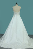 2024 A Line Satin Sweetheart Wedding Dresses With Applique PML7MRNB