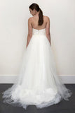 Sexy Top A-line White Lace Grey Tulle Strapless Sweetheart Neck Wedding Dress