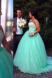 A-Line Tulle Sexy Strapless Sweetheart Sleeveless Green Beads Prom Dresses