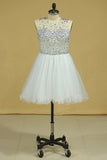 2024 Scoop Beaded Bodice A Line Prom Dress Short/Mini With Tulle Skirt White PQBC6XXD