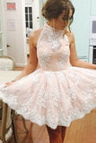 2024 Homecoming Dresses A Line High Neck Tulle With Applique PYB7Y8B7