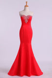 2024 Sweetheart Beaded Neckline Satin Prom Dress Mermaid PQXBAB6C