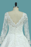 2024 A Line Scoop Satin Wedding Dresses With Applique PKCHH69B