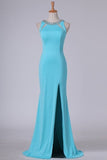 2024 Sexy Open Back Scoop With Beads And Slit Prom Dresses PDGFFLZ5