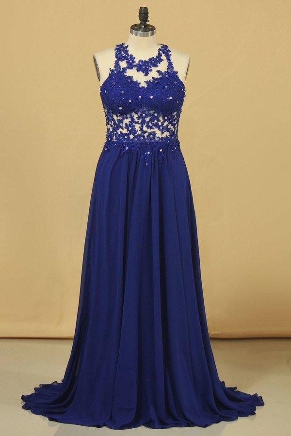 2022 Prom Dresses A Line Scoop Chiffon With Applique Floor PS3MD9YT