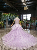 Ball Gown Lace Appliques Cap Sleeves Long Prom Dresses, Quinceanera STG20480