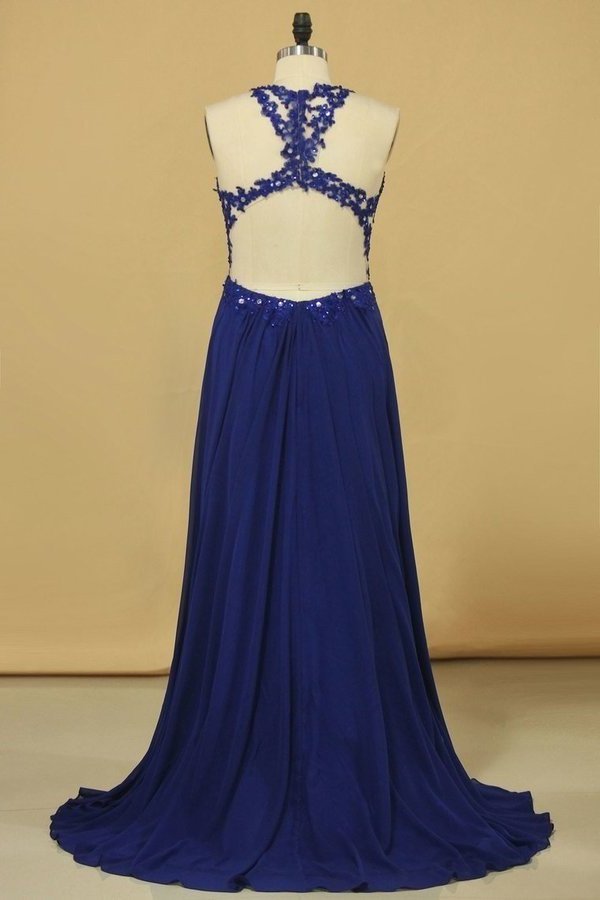 2022 Prom Dresses A Line Scoop Chiffon With Applique Floor PS3MD9YT