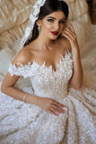 2024 A Line Off The Shoulder Wedding Dresses Tulle With Applique And Beads PHKY1JSB