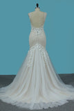 2022 Mermaid Wedding Dresses Straps Tulle With Applique PK32FPC4