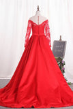 2024 Scoop Prom Dresses Long Sleeves Satin A Line With PQ4CDRBR