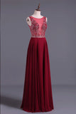 2024 Burgundy/Maroon Scoop A Line Prom Dresses Chiffon A Line With P66K99PG