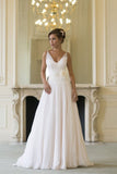 Floor Length V Neck Sleeveless Chiffon Beach Wedding Dress With STGP3HX82S3