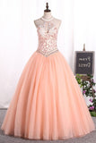 2024 Quinceanera Dresses Ball Gown High Neck Tulle With PQM23E9S