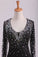 2022 Open Back Long Sleeves With Beading And Slit Prom Dresses Sweep Train P2ZXHL4Y