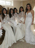 Long Sleeve Mermaid High Neck Ivory Bridesmaid Dress with Lace,Wedding Party STG20486