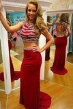 2024 Sexy Two-Pieces Scoop Neck Prom Dresses With Beaded PH9S32AM