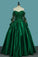 2022 Off The Shoulder Long Sleeves Prom Dresses A-Line Satin With Applique P794PTSY