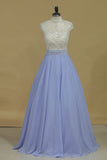 2024 High Neck A Line Prom Dresses Chiffon With Applique And Beading Floor P8L66HRP