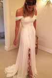 2022 Off The Shoulder Wedding Dresses A Line Chiffon With Ruffles P434144S