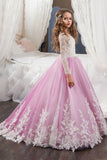 2024 Scoop Flower Girl Dresses Long Sleeves Tulle With Applique And PN3SD1ZM