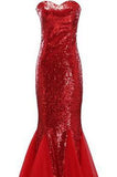 Largos Sparkly Mermaid Strapless Trumpet Fitted Tulle Sequin Long Prom Dresses