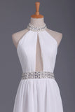 2024 Sexy Open Back Chiffon With Beads High Neck Sweep Train PM16YLR7