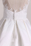 2024 A Line Scoop Satin With Applique Wedding Dresses Open PMGDHY6Z
