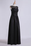 2022 Prom Dresses Bateau A Line With Beaded Tulle Bodice Pick Up Long Satin PDB2ZMHL