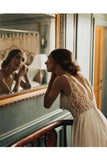 Elegant A Line Tulle Ivory V Neck Wedding Dresses With Pearls V Back Beach Bridal STGPJ5XYJAD