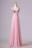 2022 Prom Dresses A-Line Cross Back Floor-Length Chiffon Pink Ready To PH3S1HGA